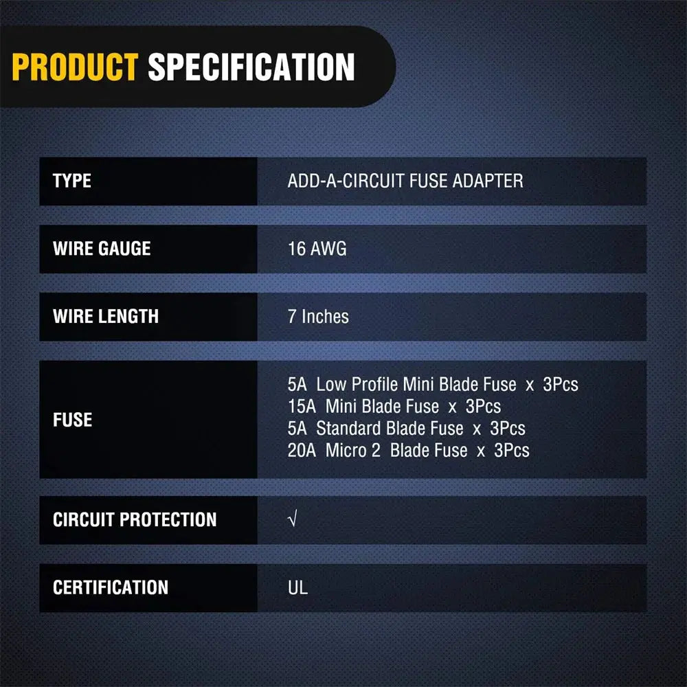 Add-A-Circuit Fuse Tap Kit – Standard / Mini / Micro2 / Low-Profile Mini – 12V/24V Fuse Box Power Adapter Set (12-Pack with Fuses) Tuck's Performance