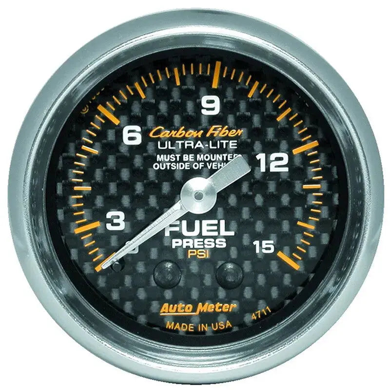 Autometer Fuel Pressure Gauge – 0–15 PSI, 2-1/16", Mechanical, Carbon Fiber Face | AU4711 Tuck's Performance