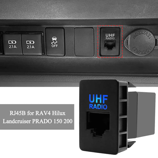 Flush mount UHF RJ45 socket switch for Toyota RAV4, Hilux, LandCruiser, and Prado 150/200 Series – suits factory dash panel.