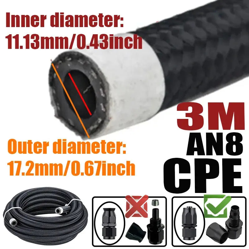 Braided Fuel Oil Hose Line – Universal AN4 to AN12 (CPE Rubber) Tuck's Performance