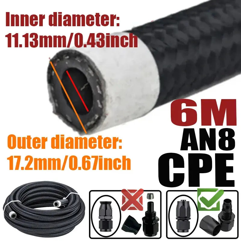 Braided Fuel Oil Hose Line – Universal AN4 to AN12 (CPE Rubber) Tuck's Performance