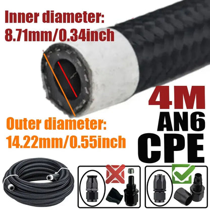 Braided Fuel Oil Hose Line – Universal AN4 to AN12 (CPE Rubber) Tuck's Performance