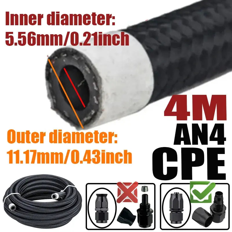 Braided Fuel Oil Hose Line – Universal AN4 to AN12 (CPE Rubber) Tuck's Performance
