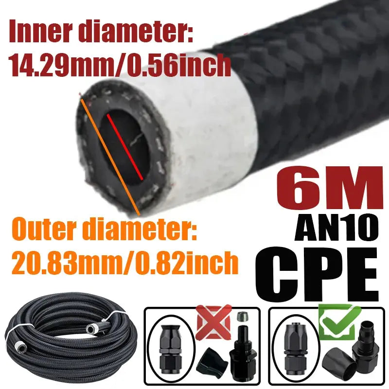Braided Fuel Oil Hose Line – Universal AN4 to AN12 (CPE Rubber) Tuck's Performance