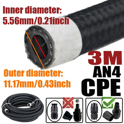 Braided Fuel Oil Hose Line – Universal AN4 to AN12 (CPE Rubber) Tuck's Performance