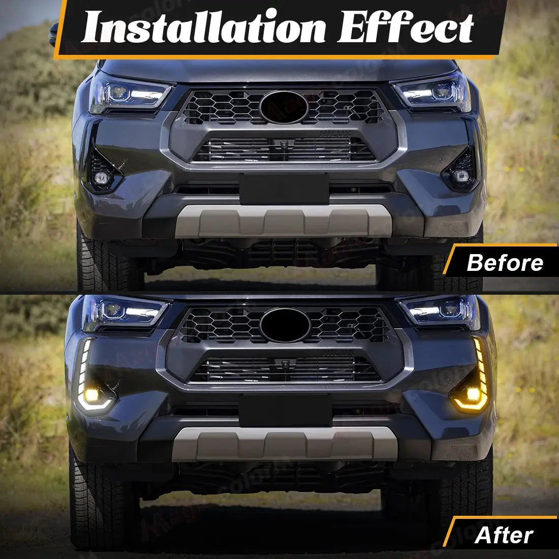 Car Light drl For Toyota Hilux 2024 2025 Daytime Running Light LED Fog Lamp Assembly Turn Signal Headlight Driving Lamp 12V Tuck's Performance