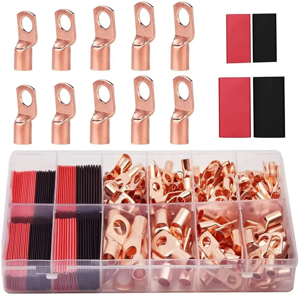 Copper Ring Terminal Kit (100pc) – 50x Battery Cable Lugs + 50x Heat Shrink – AWG 4/6/8/10/12 Tuck's Performance