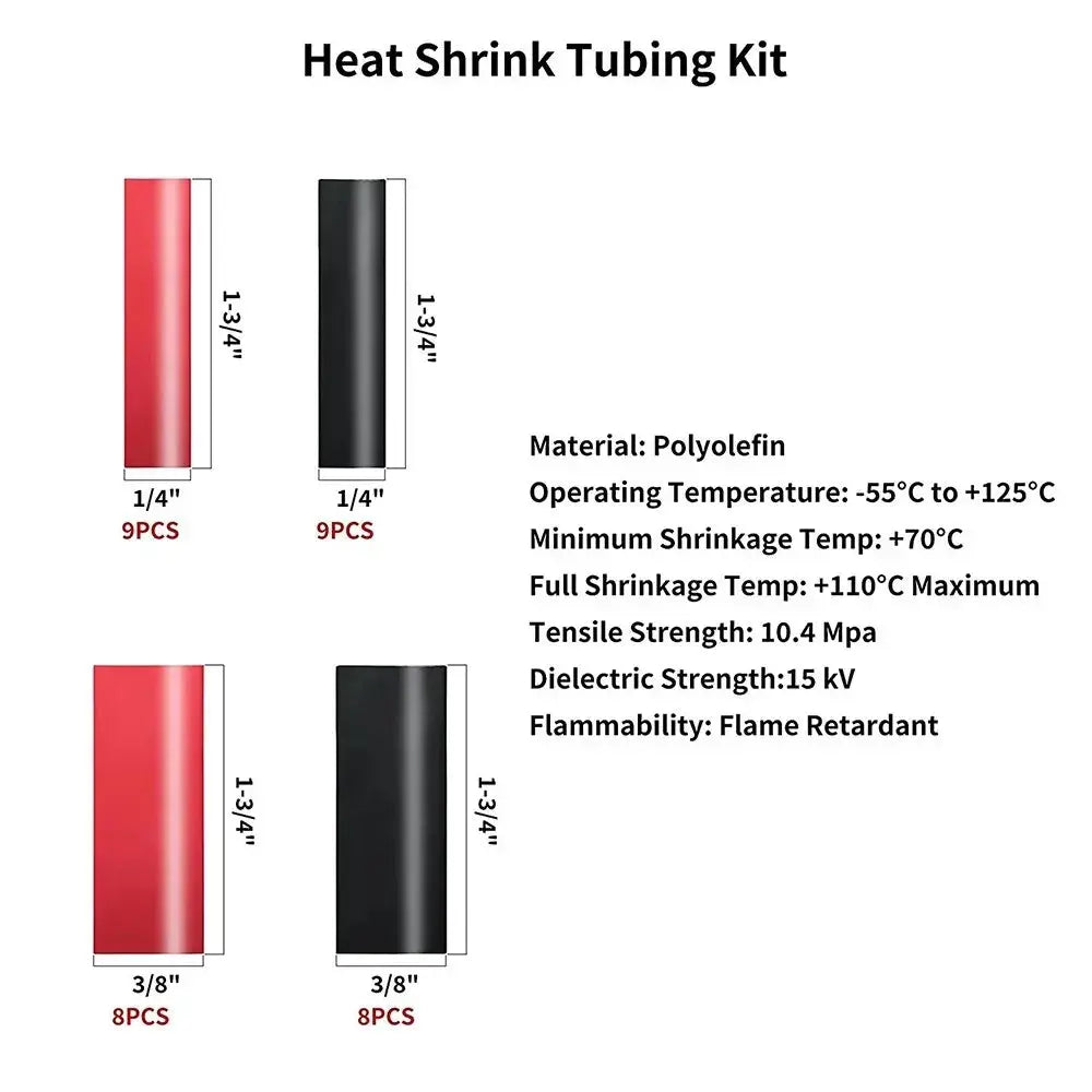 Copper Ring Terminal Kit (100pc) – 50x Battery Cable Lugs + 50x Heat Shrink – AWG 4/6/8/10/12 Tuck's Performance