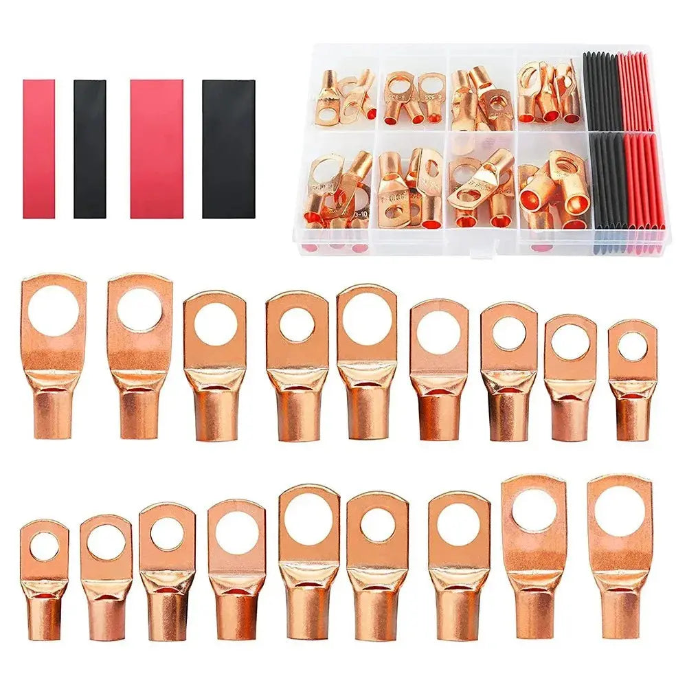 Copper Ring Terminal Kit (100pc) – 50x Battery Cable Lugs + 50x Heat Shrink – AWG 4/6/8/10/12 Tuck's Performance