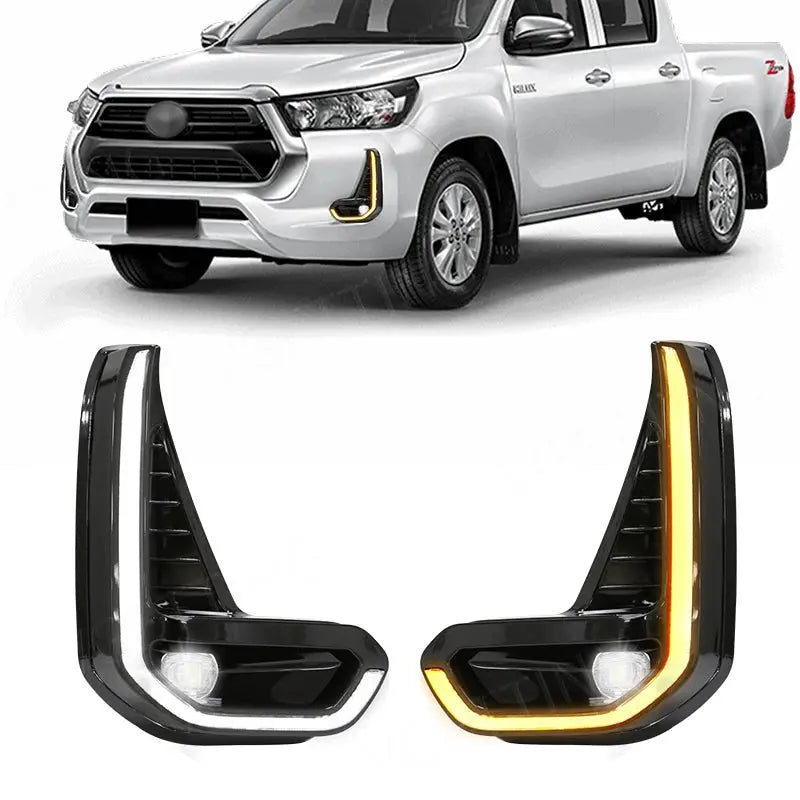 For Toyota Hilux Revo 2020 2021 Led DRL Fog Lamp Daytime Running Light Day Bumper Driving Waterproof Turn Signal Wires Switch Tuck's Performance