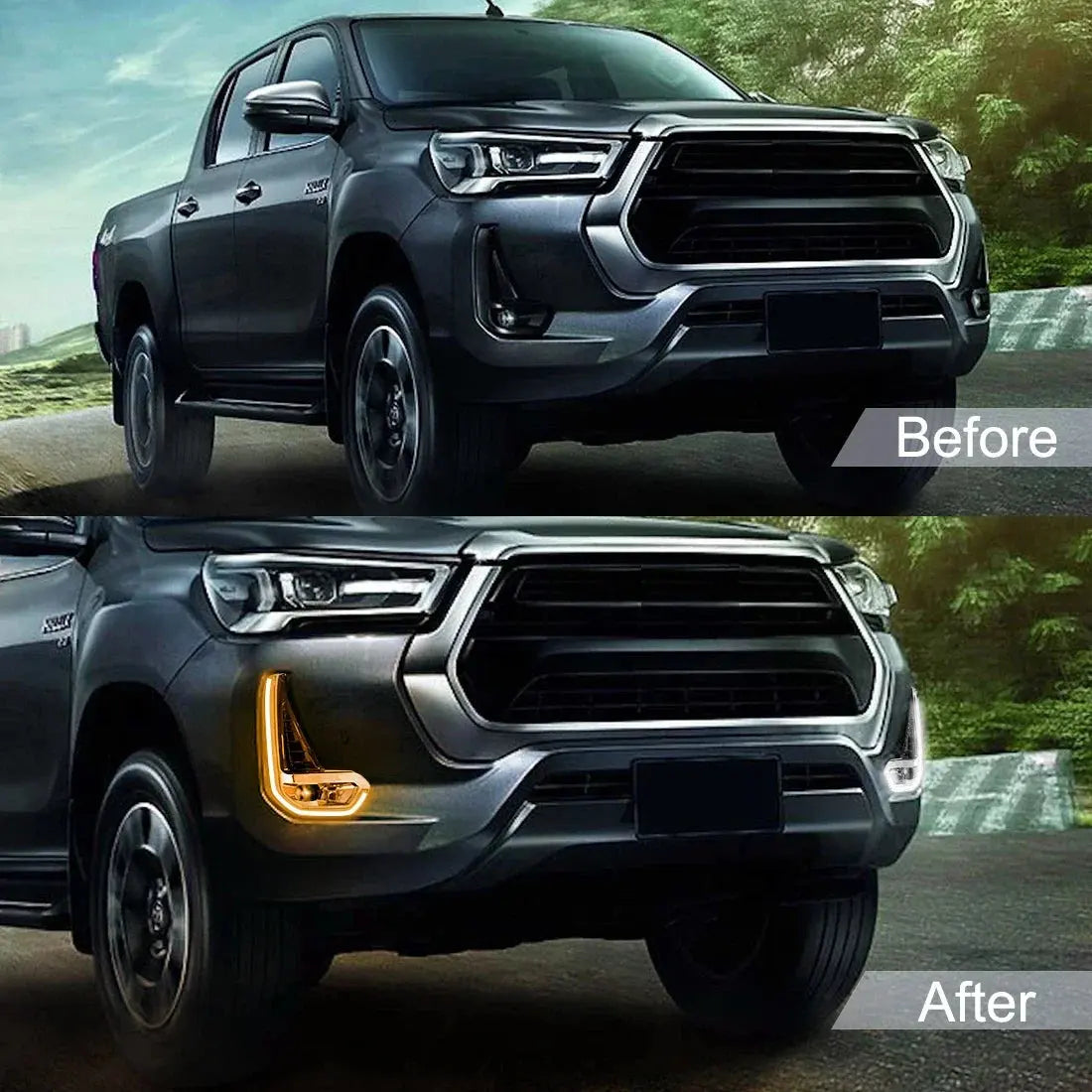 For Toyota Hilux Revo 2020 2021 Led Fog Lamp Daytime Running Light Day Bumper Driving Turn Signal Wires Switch Car Accessories Tuck's Performance