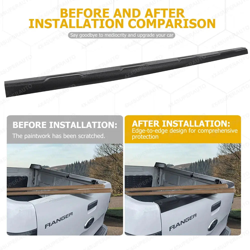 Ford Ranger 2012–2022 Tailgate Rail Guard Cover – No Drill ABS Rear Protector Tuck's Performance