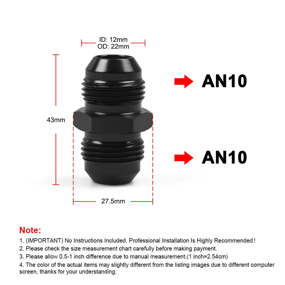 AN Male to Male Reducer Union AN4 to AN10, Step Up Flare Coupler, plus AN10 90 Degree Tucks Performance