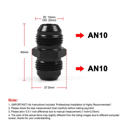 AN Male to Male Reducer Union AN4 to AN10, Step Up Flare Coupler, plus AN10 90 Degree Tucks Performance