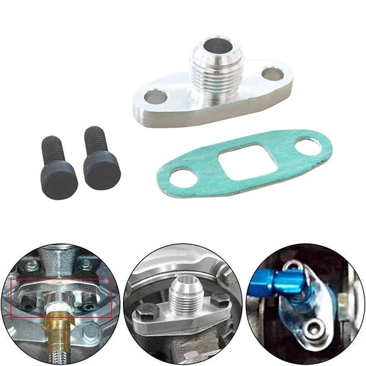 Turbo Oil Drain Outlet Flange Gasket 10AN Garrett GT28 GT30 GT35 T3 T4 Adapter Kit Set Turbocharger Tuck's Performance
