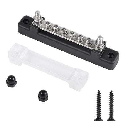 12V / 24V Universal 6-Way Battery Bus Bar – Power Distribution Block with Clear Cover (150A) Tuck's Performance