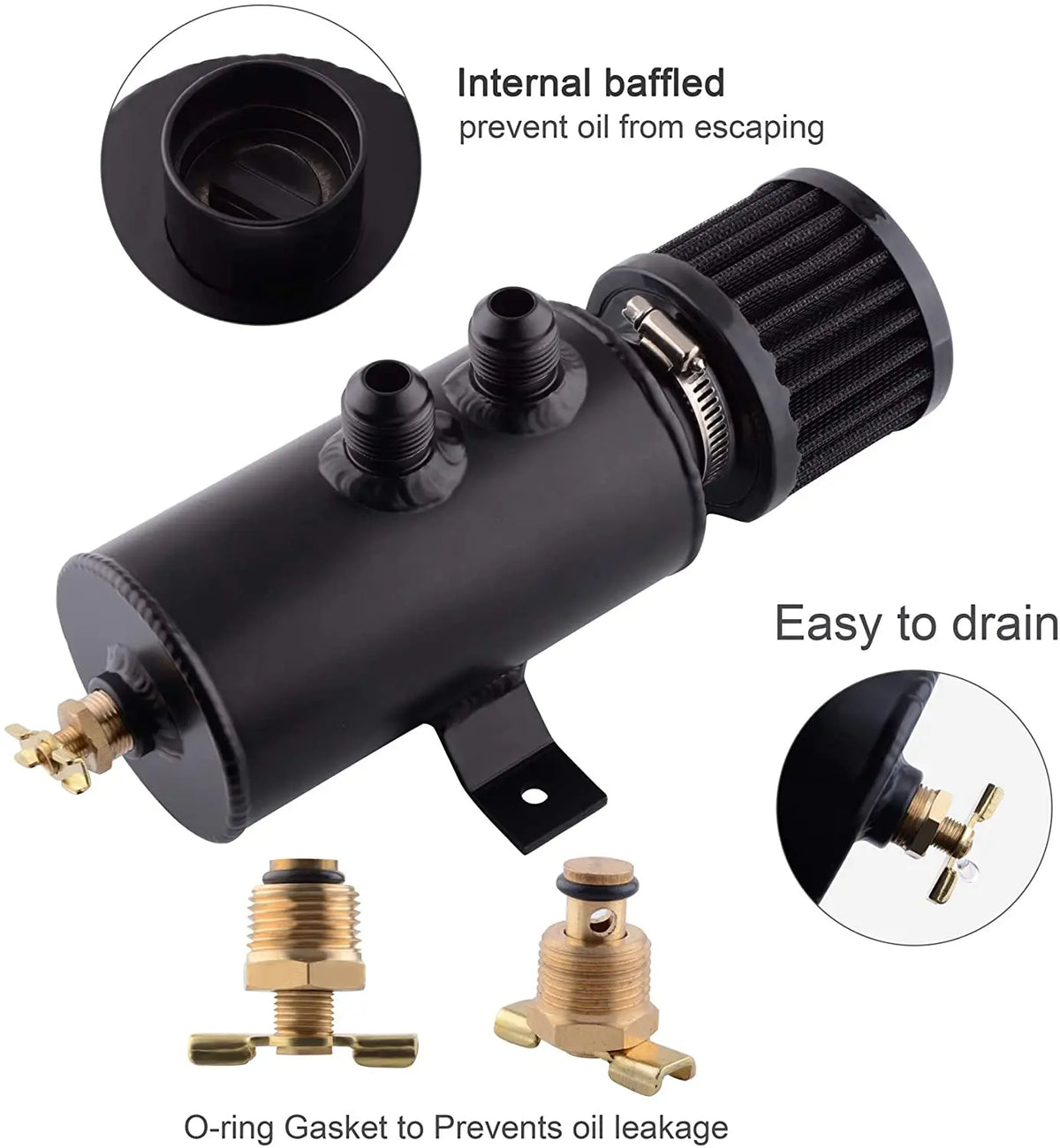 750ml Aluminum AN10 Oil Catch Can Exhaust Reservoir Tank with Breather Filter Baffled Kit Fuel Tank OCC-1011 Tuck's Performance