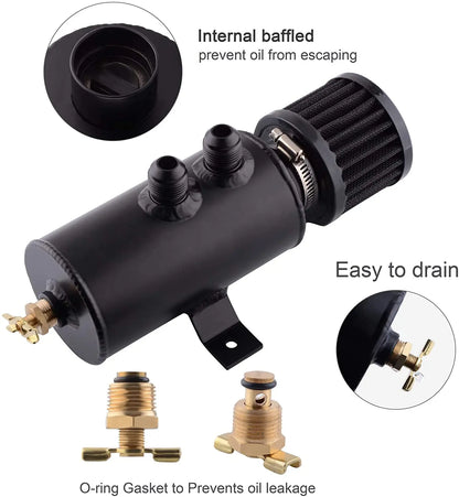 750ml Aluminum AN10 Oil Catch Can Exhaust Reservoir Tank with Breather Filter Baffled Kit Fuel Tank OCC-1011 Tuck's Performance