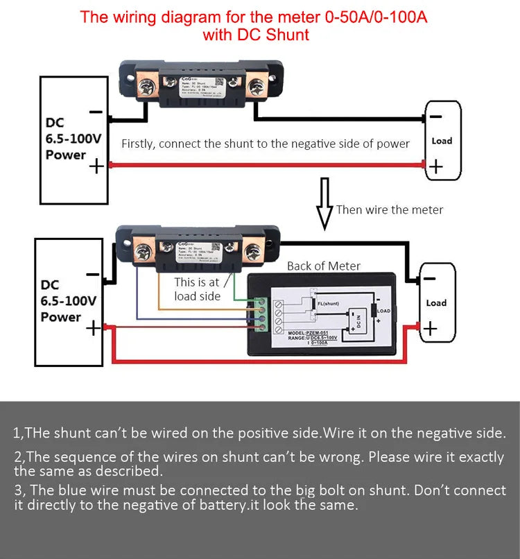 CG 20A/50A/100A DC Multifunction Battery Monitor Meter with Shunt LCD Display Digital Meter Voltmeter Ammeter for Cars,RV Tuck's Performance
