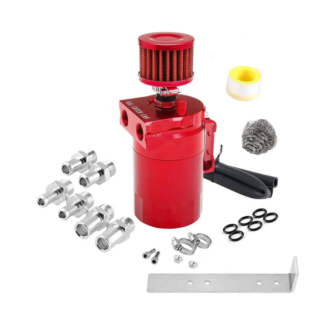 Car Baffled Oil Catch Can Reservoir Tank with Air Filter Breather Baffled Aluminum Fittings Oil Dipstick Hole Breathable Kettle Tuck's Performance
