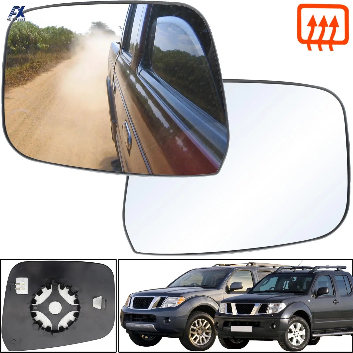 Left & Right Hand Side Wing Mirror Glass Heated Convex for Nissan Navara D40 2005 - 2013 Pathfinder R51 2005 - 2012 Rear View Tuck's Performance