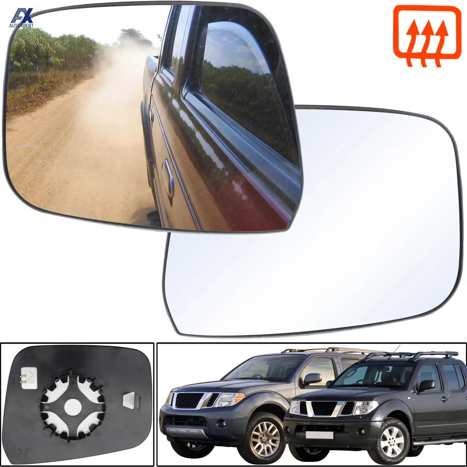 Left & Right Hand Side Wing Mirror Glass Heated Convex for Nissan Navara D40 2005 - 2013 Pathfinder R51 2005 - 2012 Rear View Tuck's Performance