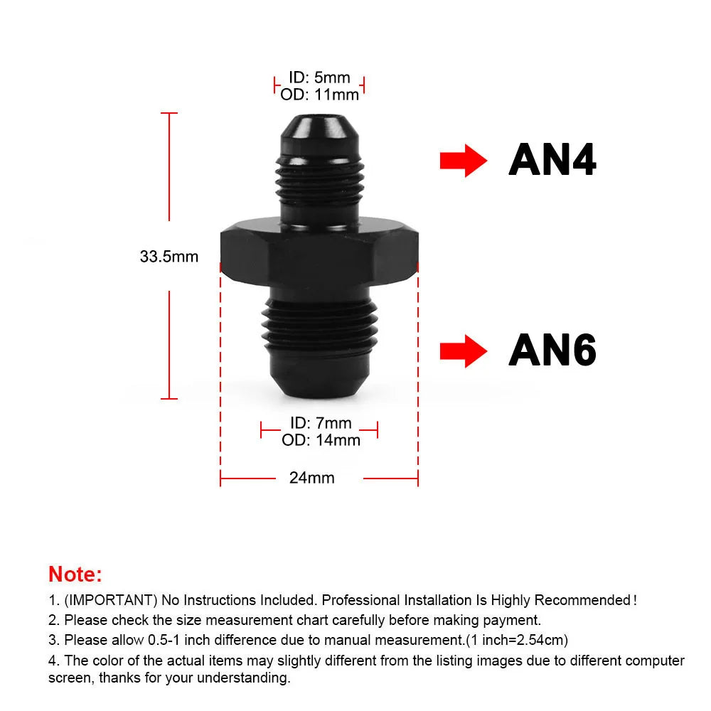 AN Male to Male Reducer Union AN4 to AN10, Step Up Flare Coupler, plus AN10 90 Degree Tucks Performance