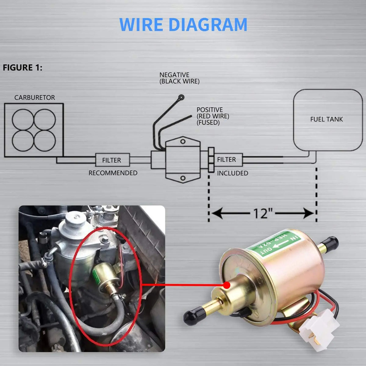 12V/24V Universal Electric Fuel Pump Low Pressure Bolt Fixing Wire Diesel Petrol HEP-02A For Car Carburetor Motorcycle ATV Tuck's Performance