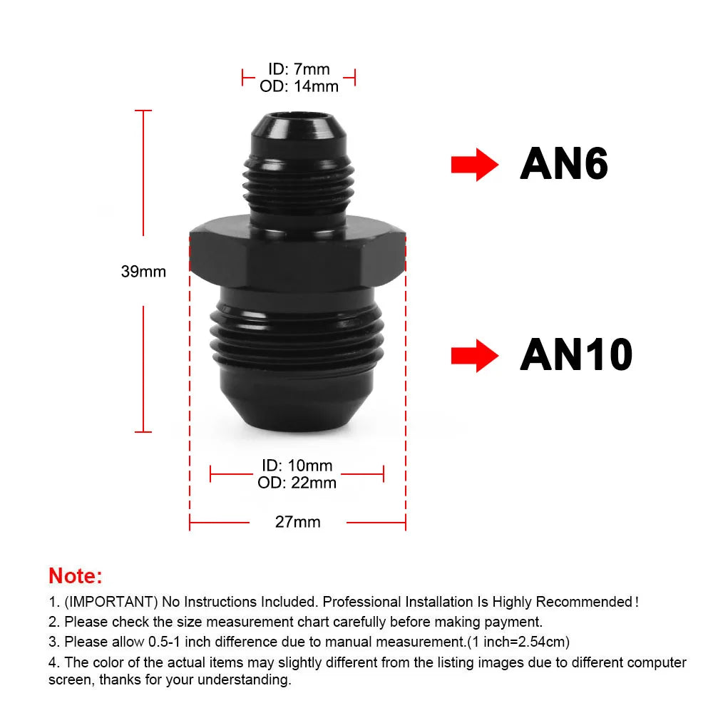 AN Male to Male Reducer Union AN4 to AN10, Step Up Flare Coupler, plus AN10 90 Degree Tucks Performance
