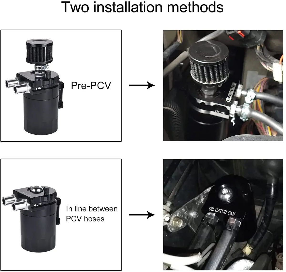 Car Baffled Oil Catch Can Reservoir Tank with Air Filter Breather Baffled Aluminum Fittings Oil Dipstick Hole Breathable Kettle Tuck's Performance