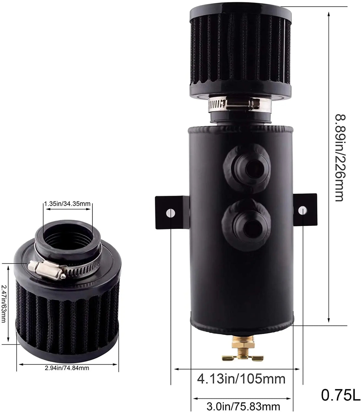 750ml Aluminum AN10 Oil Catch Can Exhaust Reservoir Tank with Breather Filter Baffled Kit Fuel Tank OCC-1011 Tuck's Performance