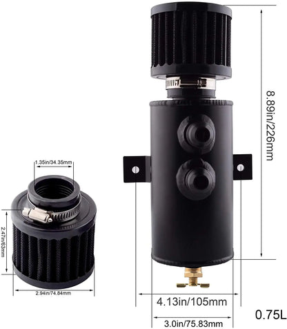 750ml Aluminum AN10 Oil Catch Can Exhaust Reservoir Tank with Breather Filter Baffled Kit Fuel Tank OCC-1011 Tuck's Performance