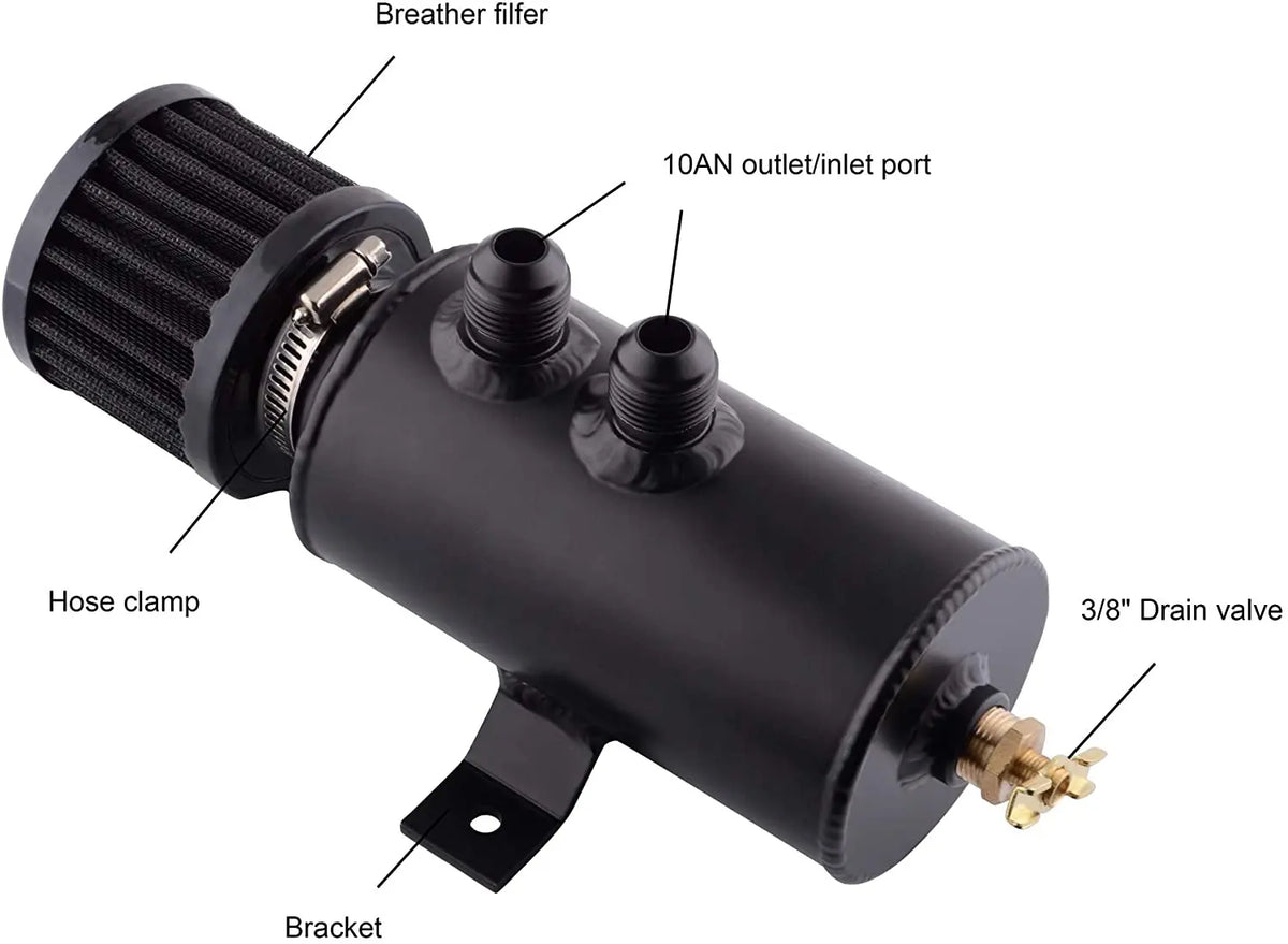 750ml Aluminum AN10 Oil Catch Can Exhaust Reservoir Tank with Breather Filter Baffled Kit Fuel Tank OCC-1011 Tuck's Performance