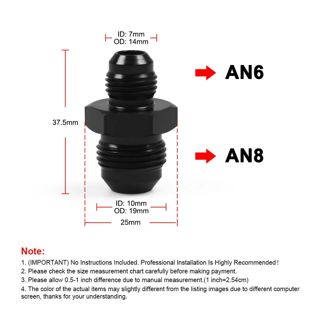 AN Male to Male Reducer Union AN4 to AN10, Step Up Flare Coupler, plus AN10 90 Degree Tucks Performance