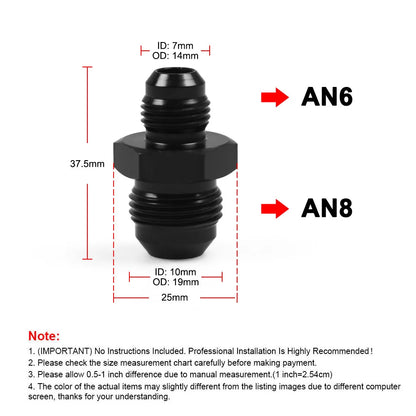 AN Male to Male Reducer Union AN4 to AN10, Step Up Flare Coupler, plus AN10 90 Degree Tucks Performance