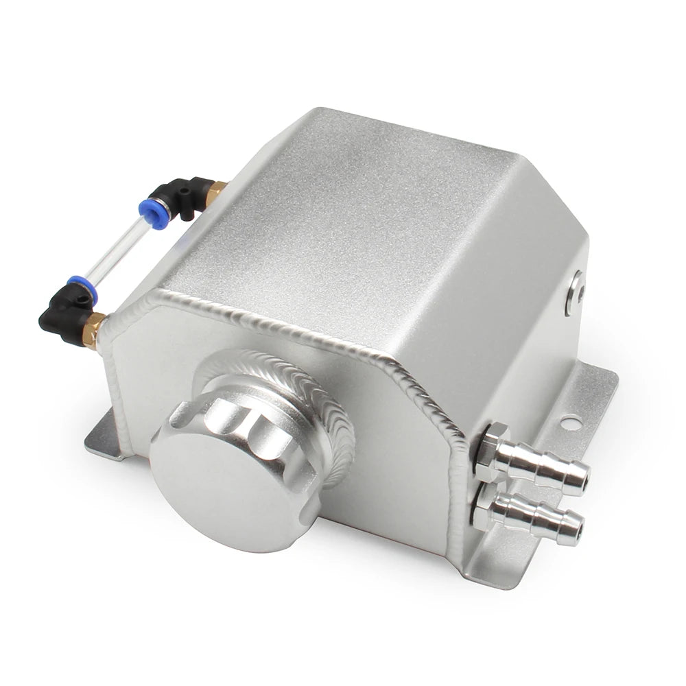 Universal 1L/2L Aluminum Oil Catch Can Reservoir Tank Engine Coolant Radiator Overflow Oil Fuel Tank With Drain Plug Breather Tuck's Performance