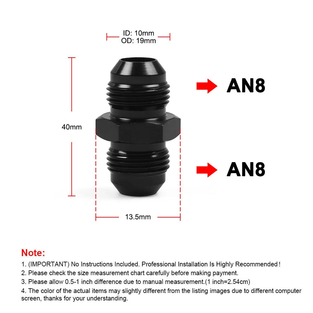 AN Male to Male Reducer Union AN4 to AN10, Step Up Flare Coupler, plus AN10 90 Degree Tucks Performance