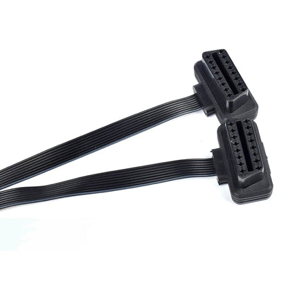 30CM OBDII Extension Dual Connector Y Splitter OBD OBD2 16PIN Male to Female Connection Flat+Thin as Noodle ELM327