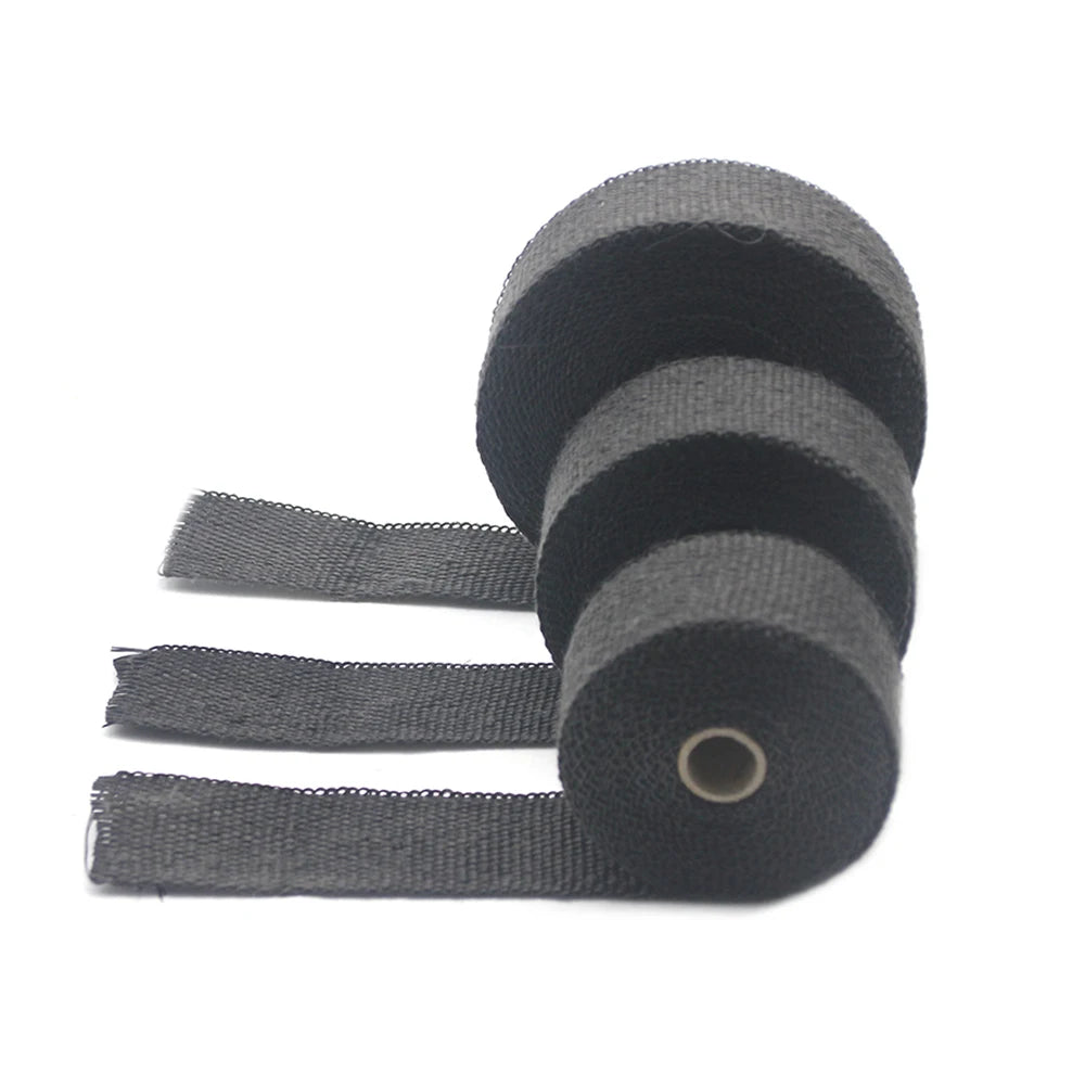 ZSDTRP 5cm*5M 10M 15M Titanium/Black Exhaust Heat Wrap Roll for Motorcycle Fiberglass Heat Shield Tape with Stainless Ties Tuck's Performance