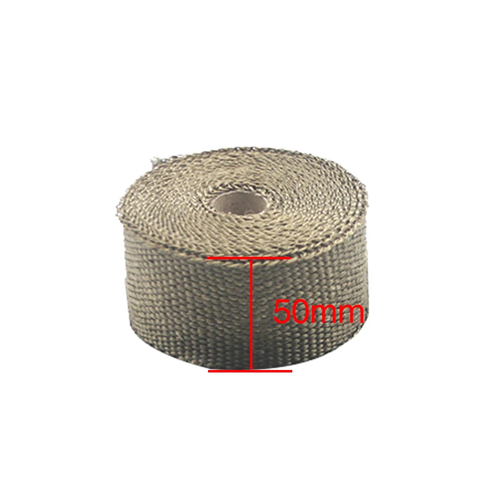 ZSDTRP 5cm*5M 10M 15M Titanium/Black Exhaust Heat Wrap Roll for Motorcycle Fiberglass Heat Shield Tape with Stainless Ties Tuck's Performance