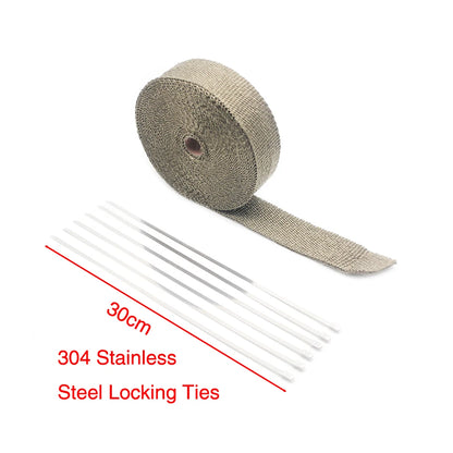 ZSDTRP 5cm*5M 10M 15M Titanium/Black Exhaust Heat Wrap Roll for Motorcycle Fiberglass Heat Shield Tape with Stainless Ties Tuck's Performance