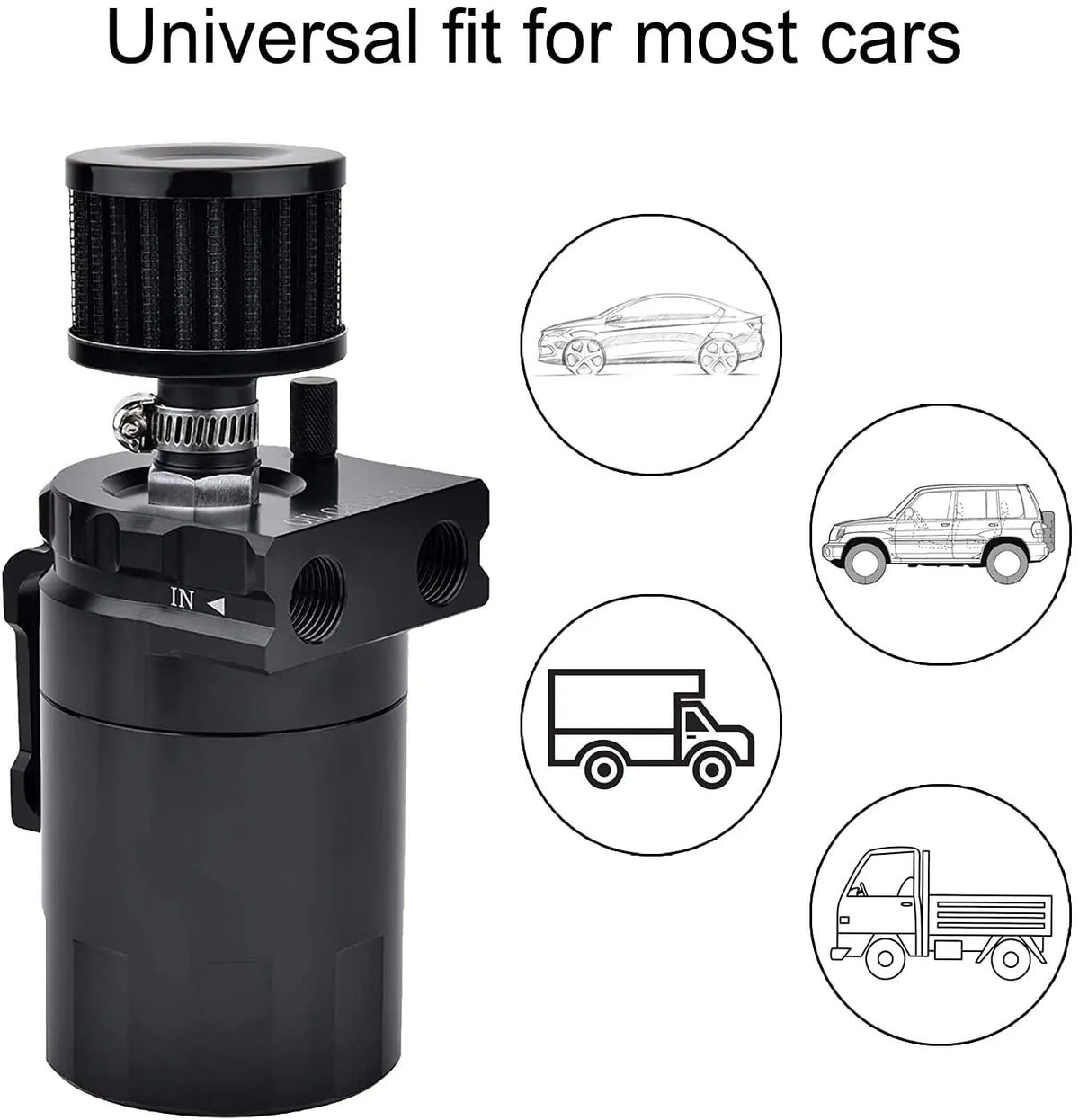 Car Baffled Oil Catch Can Reservoir Tank with Air Filter Breather Baffled Aluminum Fittings Oil Dipstick Hole Breathable Kettle Tuck's Performance