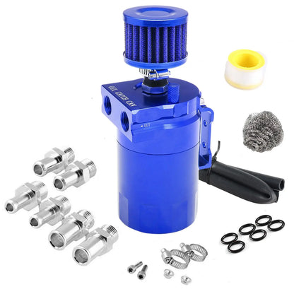 Car Baffled Oil Catch Can Reservoir Tank with Air Filter Breather Baffled Aluminum Fittings Oil Dipstick Hole Breathable Kettle Tuck's Performance