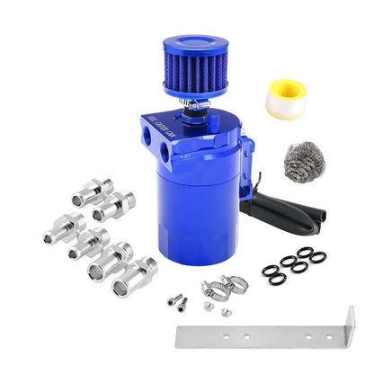 Car Baffled Oil Catch Can Reservoir Tank with Air Filter Breather Baffled Aluminum Fittings Oil Dipstick Hole Breathable Kettle Tuck's Performance