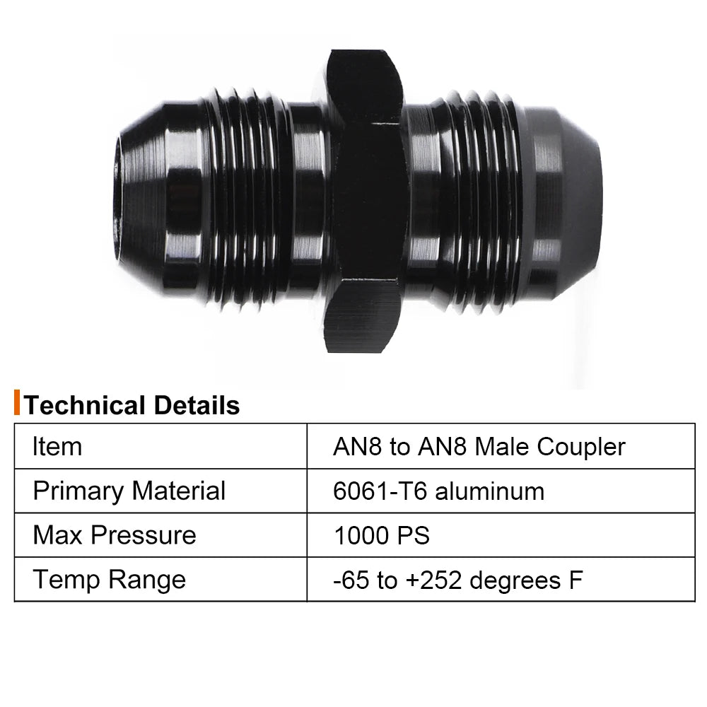 Oil Fuel Hose End Adapter an Straight AN Male To AN Male Coupler AN4 AN6 AN8 AN10 Fittings Aluminum Male Flare AN8 Fitting Tuck's Performance