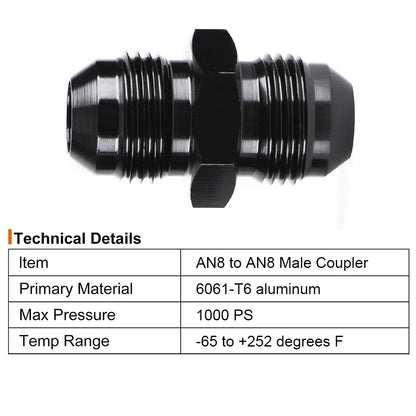 Oil Fuel Hose End Adapter an Straight AN Male To AN Male Coupler AN4 AN6 AN8 AN10 Fittings Aluminum Male Flare AN8 Fitting Tuck's Performance