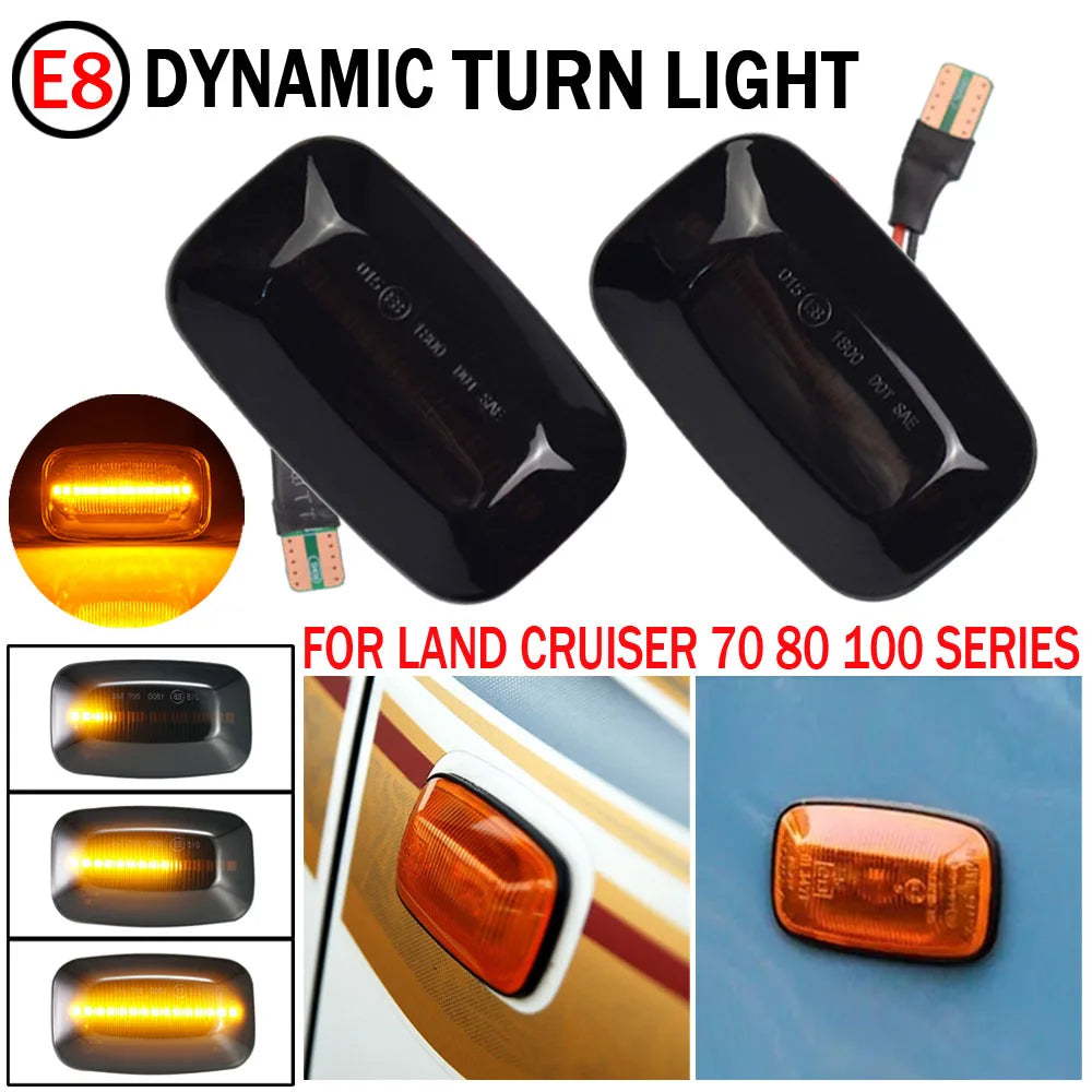 2Pcs For Toyota Landcruiser Land Cruiser 70 80 100 Series Flowing LED Side Marker Turn Signal Lights Indicator Blinker Lamps Tuck's Performance