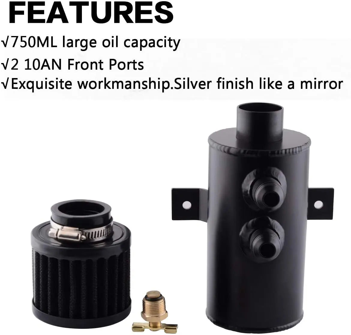 750ml Aluminum AN10 Oil Catch Can Exhaust Reservoir Tank with Breather Filter Baffled Kit Fuel Tank OCC-1011 Tuck's Performance