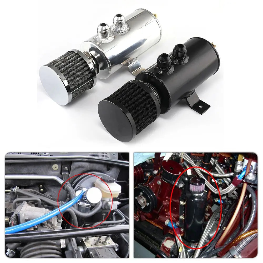 750ml Aluminum AN10 Oil Catch Can Exhaust Reservoir Tank with Breather Filter Baffled Kit Fuel Tank OCC-1011 Tuck's Performance