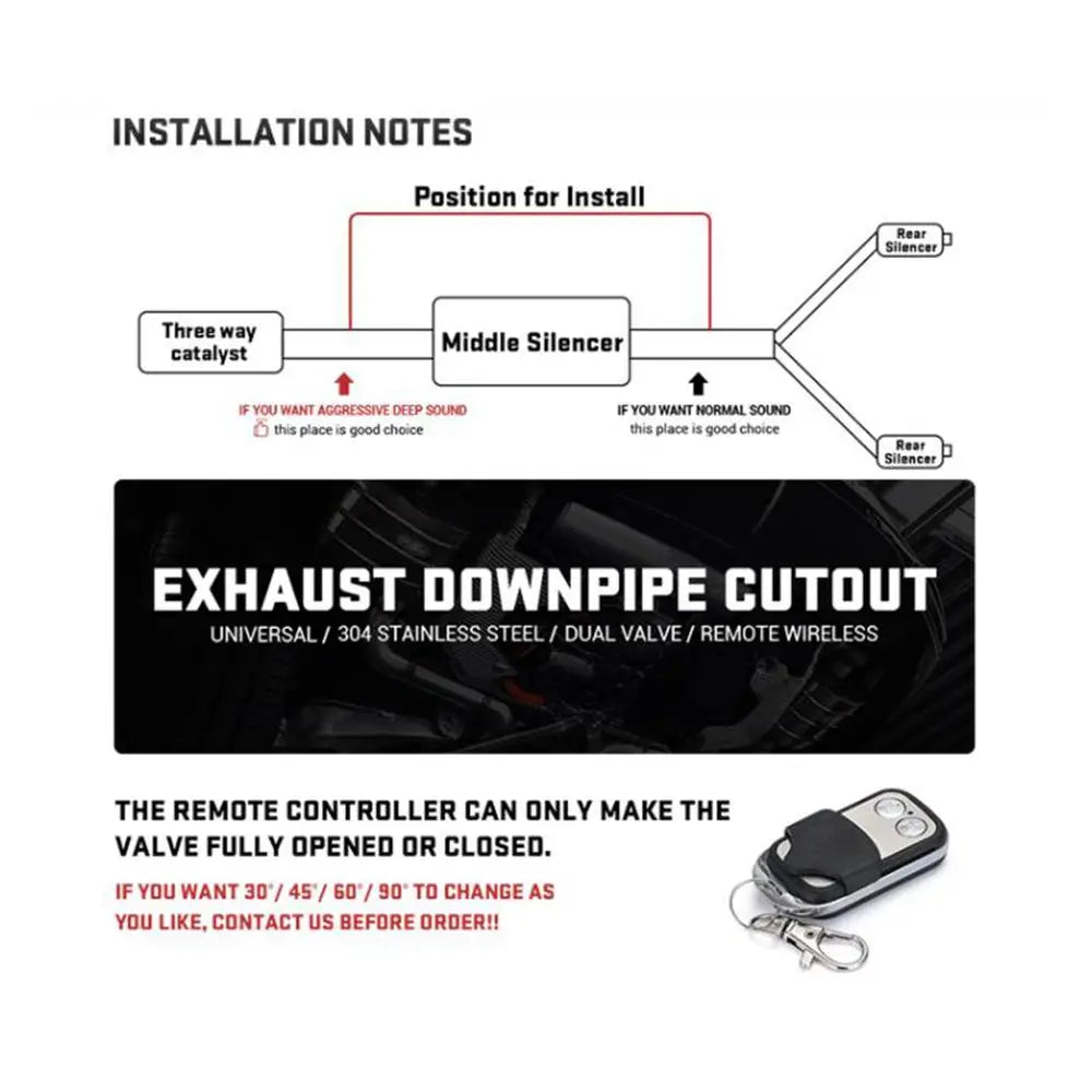 Universal  2.5'' 3" Electric Exhaust Cutout Valve Y Pipe Exhaust Pipe Single Valve System with Controller Remote Kit Tuck's Performance